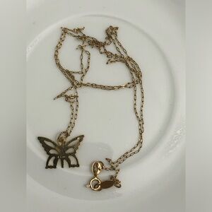 SOLID 14K GOLD  BUTTERFLY PENDANT & CHAIN LINK NECKLACE ~ " / 0.84